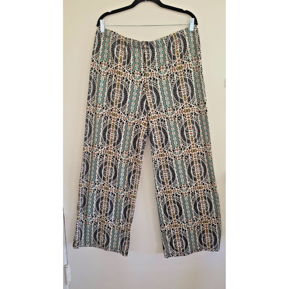 Fig and Flower XL Palazzo Pants Boho Geometric Print Wide Leg Flowy Stretch